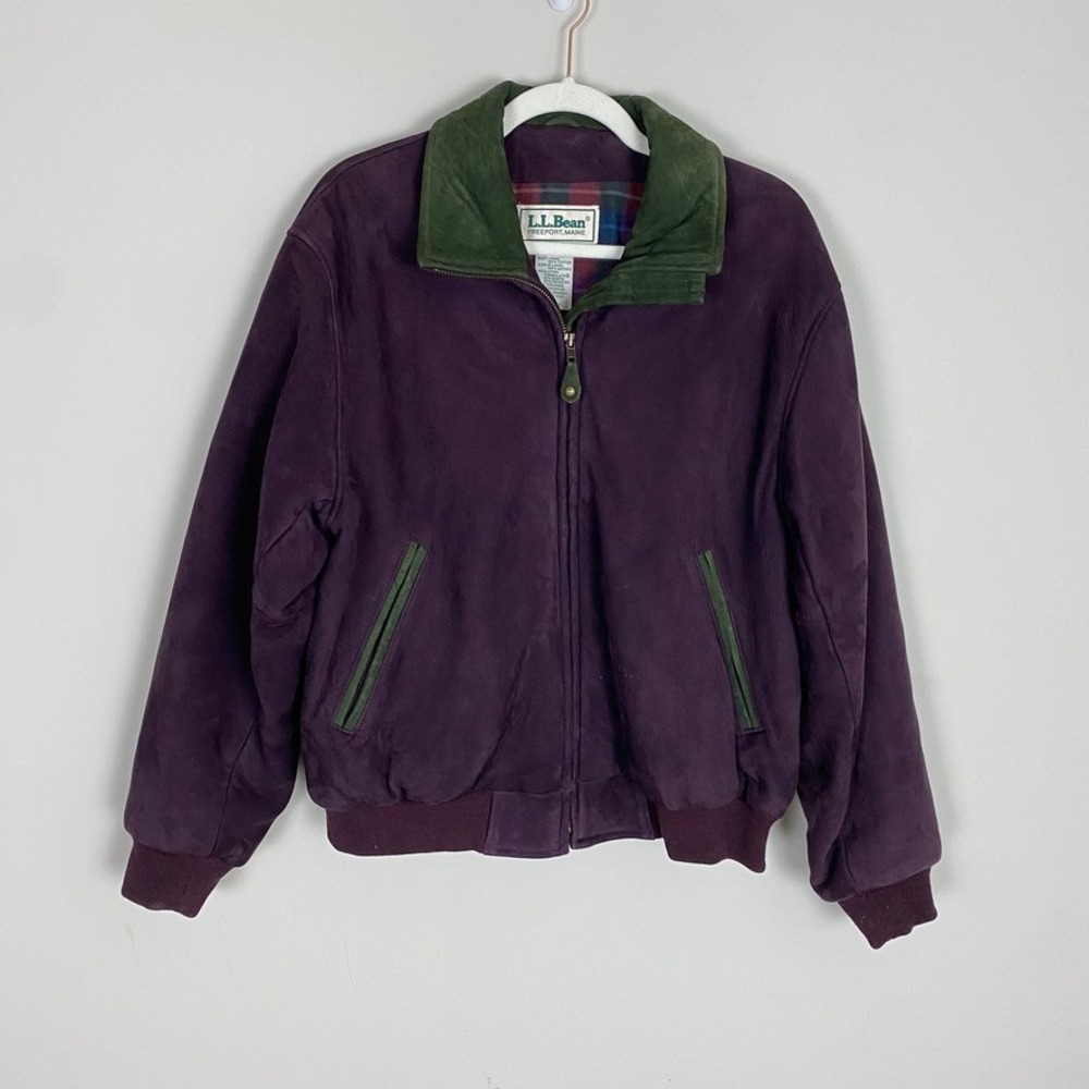 LL Bean Vintage Bomber Jacket Flannel Lined Suede Leather Thinsulate USA Wool